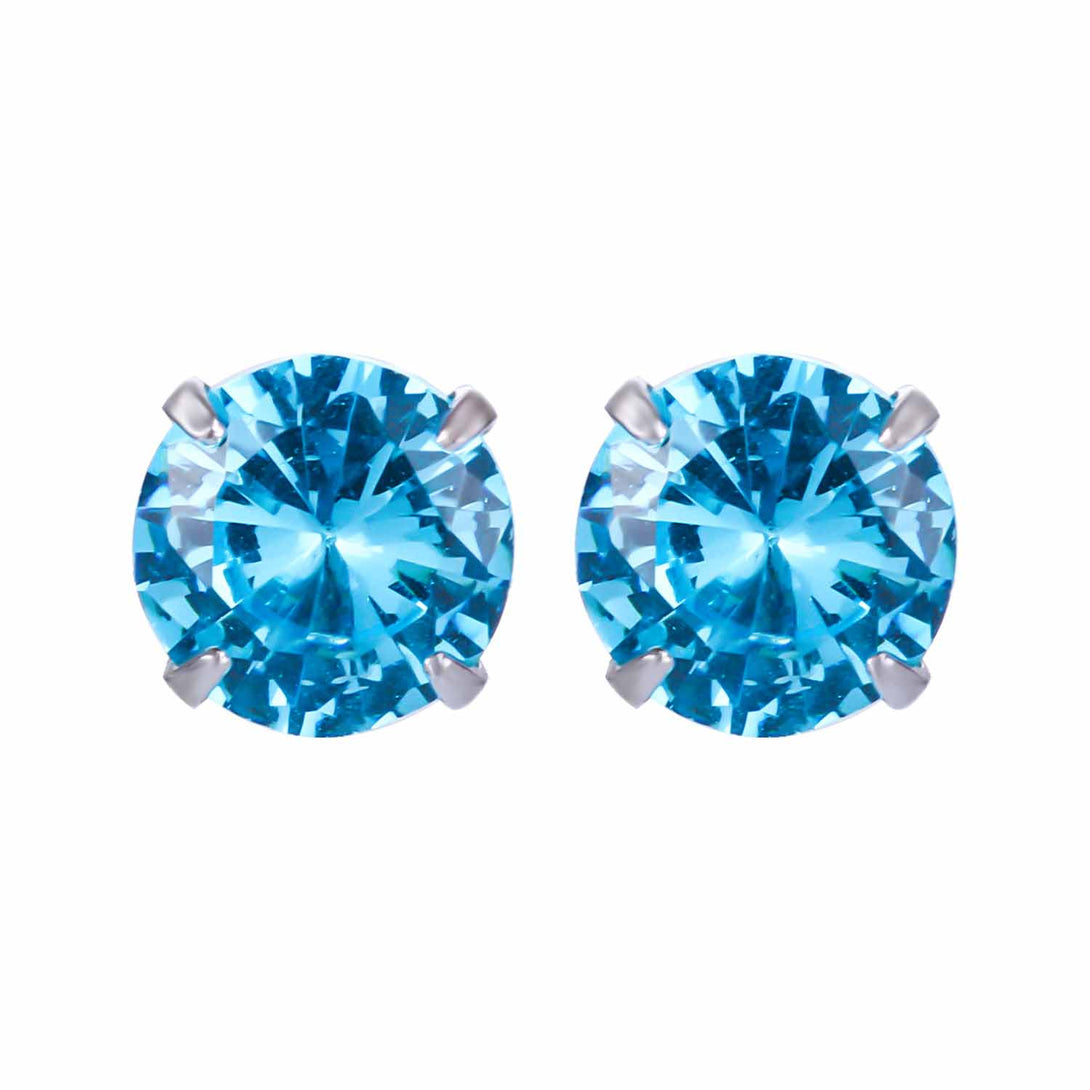 Lovcia Elegant CZ White Round Studs Earrings for Women in 925 Sterling Silver-Earrings-Light Blue-4Mm - 0.23Ct Diamond-Light Blue