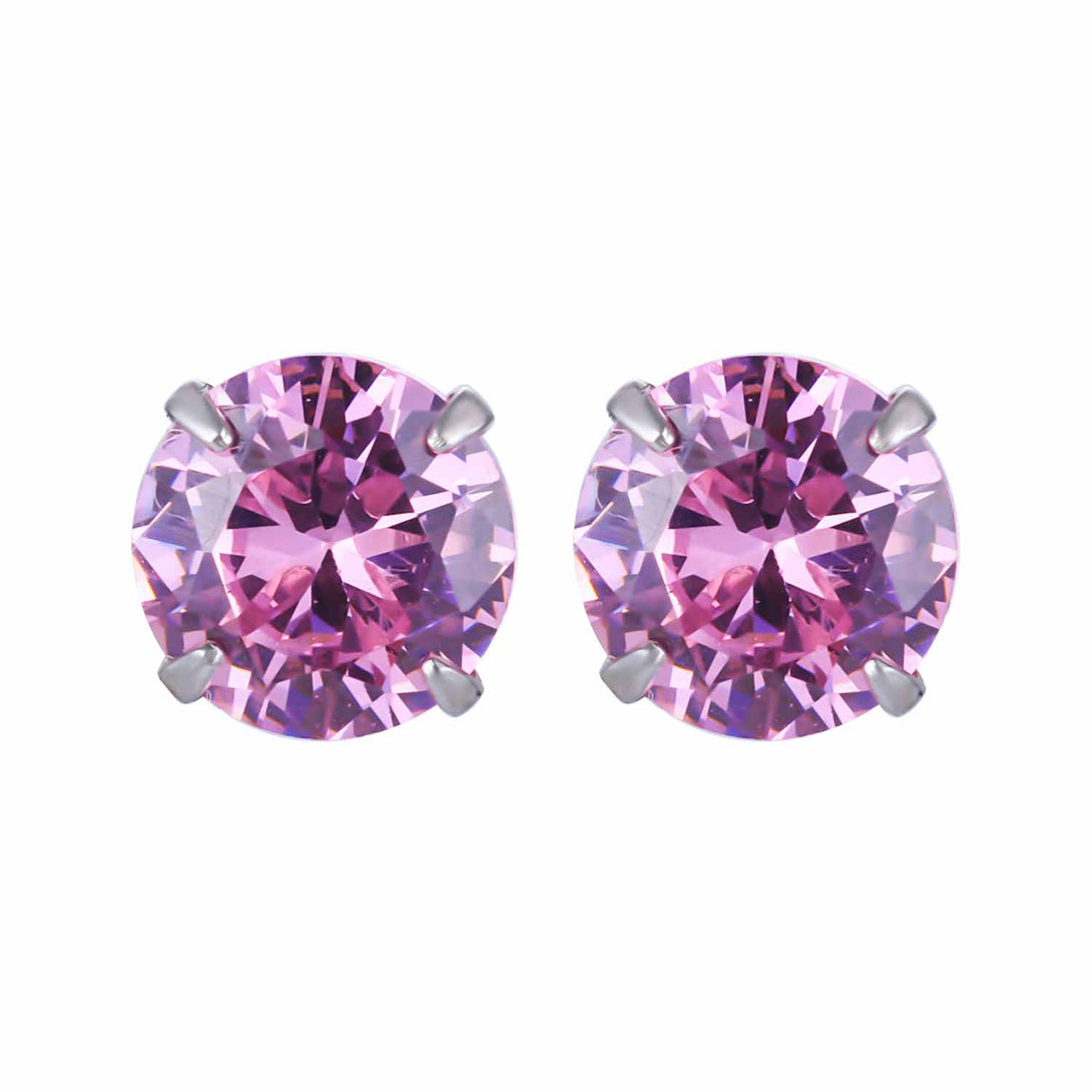 Lovcia Elegant CZ White Round Studs Earrings for Women in 925 Sterling Silver-Earrings-Pink-4Mm - 0.23Ct Diamond-Pink