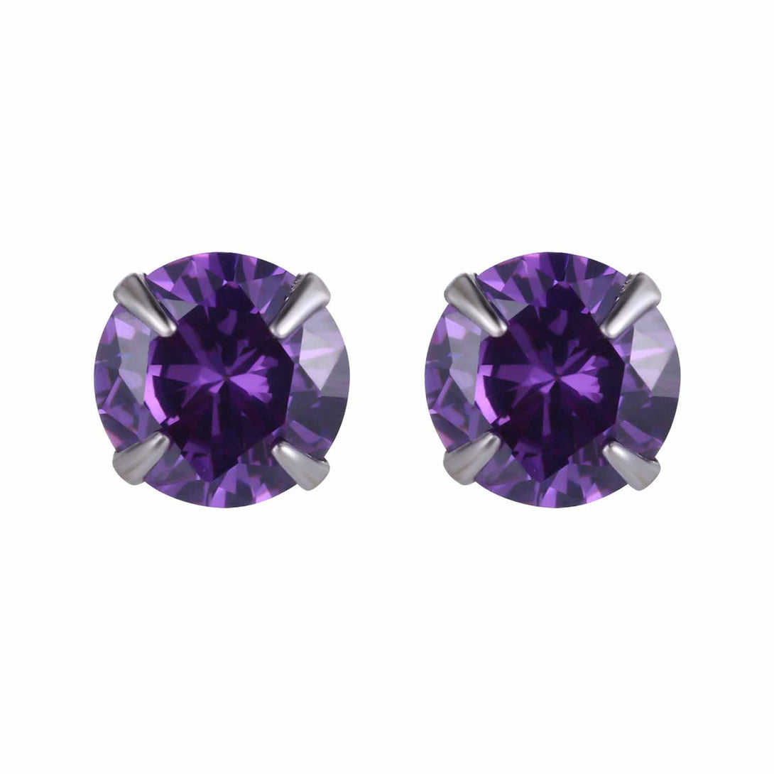 Lovcia Elegant CZ White Round Studs Earrings for Women in 925 Sterling Silver-Earrings-Purple-4Mm - 0.23Ct Diamond-Purple