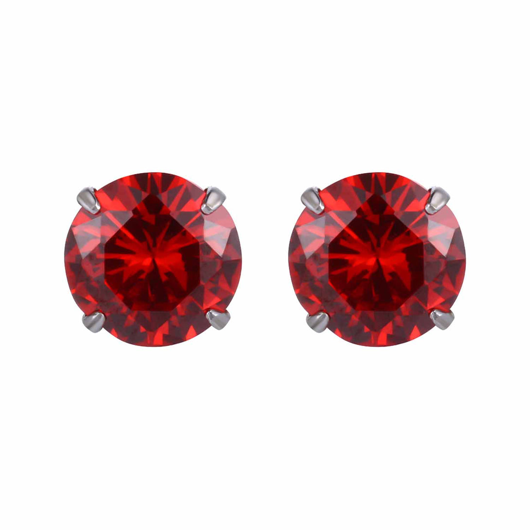 Lovcia Elegant CZ White Round Studs Earrings for Women in 925 Sterling Silver-Earrings-Red-4Mm - 0.23Ct Diamond-Red