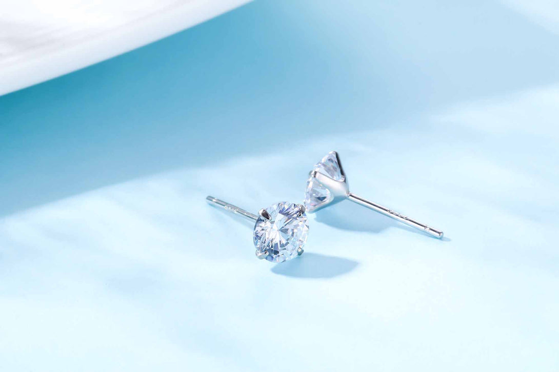 Lovcia Elegant CZ White Round Studs Earrings for Women in 925 Sterling Silver-Earrings-Red-4Mm - 0.23Ct Diamond-Red