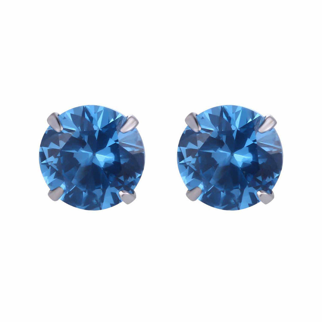 Lovcia Elegant CZ White Round Studs Earrings for Women in 925 Sterling Silver-Earrings-Sea Blue-4Mm - 0.23Ct Diamond-Sea Blue