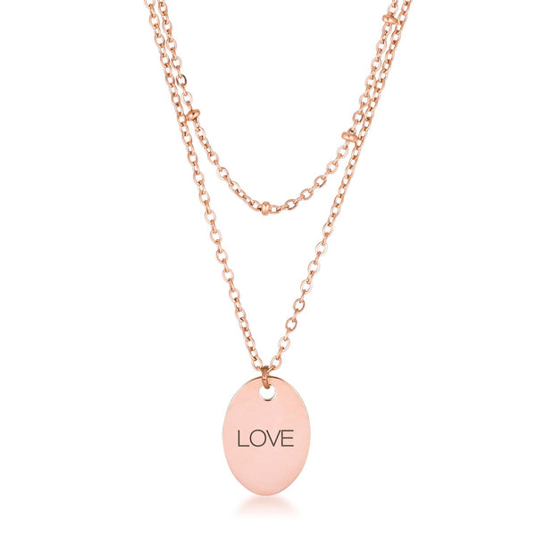 Lovcia Elegant Double Chain LOVE Pendant Necklace in Rose Gold Finish-Necklaces-