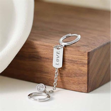 Lovcia Elegant Double Hole CZ Love Letters Rectangle 925 Sterling Silver Hoop Earrings for Women-Earrings-Silver-Silver
