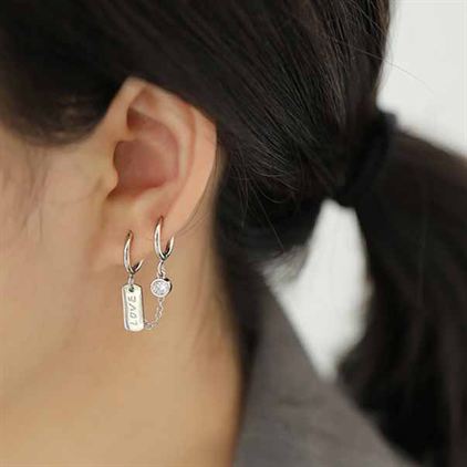 Lovcia Elegant Double Hole CZ Love Letters Rectangle 925 Sterling Silver Hoop Earrings for Women-Earrings-Silver-Silver