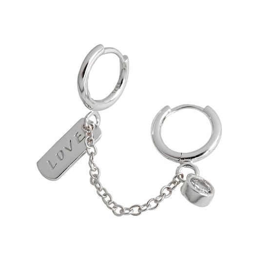 Lovcia Elegant Double Hole CZ Love Letters Rectangle 925 Sterling Silver Hoop Earrings for Women-Earrings-Silver-Silver