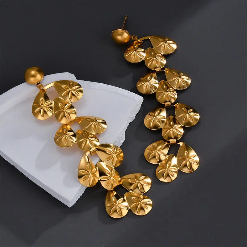 Lovcia Elegant Electroplated Stainless Steel Leaf Tassel Earrings-Earrings-Earrings 772yz-Earrings 772yz