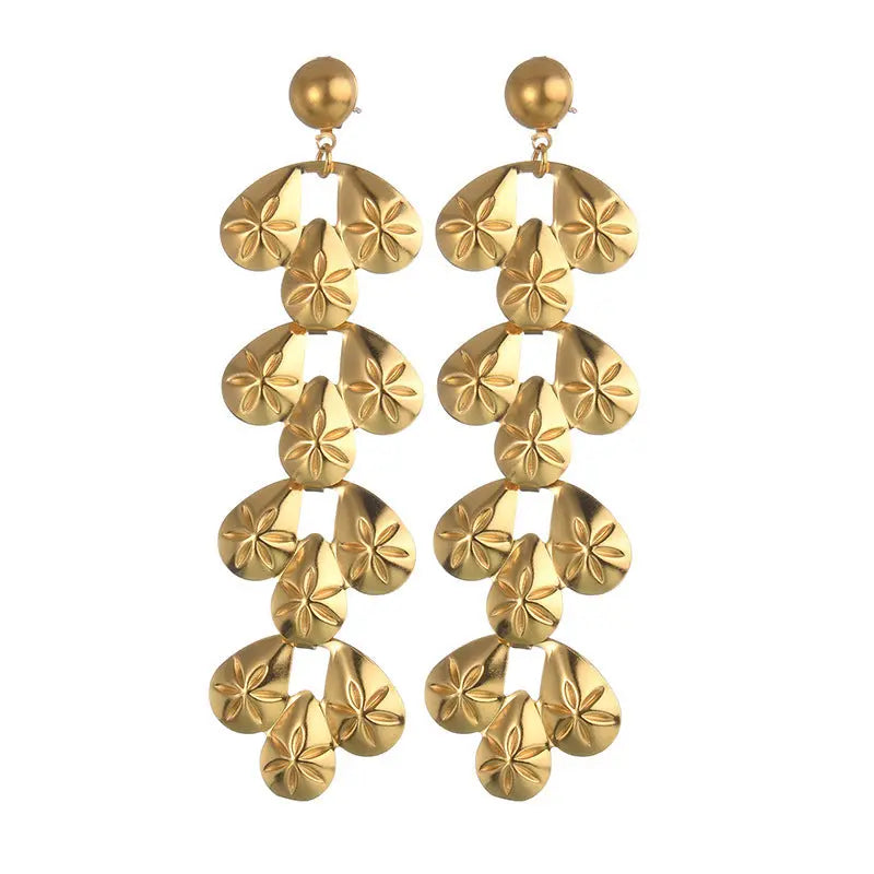 Lovcia Elegant Electroplated Stainless Steel Leaf Tassel Earrings-Earrings-Earrings 772yz-Earrings 772yz