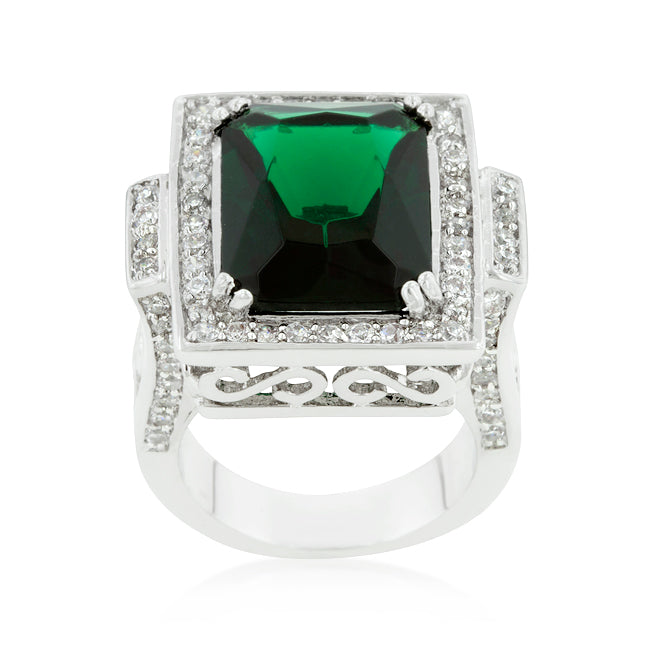 Lovcia Elegant Emerald Cubic Zirconia Filigree Cocktail Ring-Rings-5-5