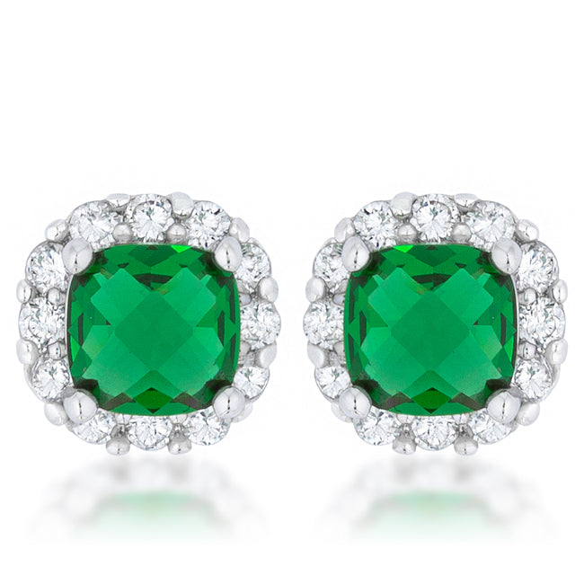 Lovcia Elegant Emerald CZ Cushion Stud Earrings in Rhodium Finish - 2ct-Earrings-