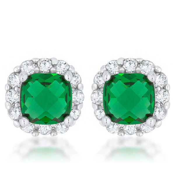 Lovcia Elegant Emerald CZ Cushion Stud Earrings in Rhodium Finish - 2ct-Earrings-