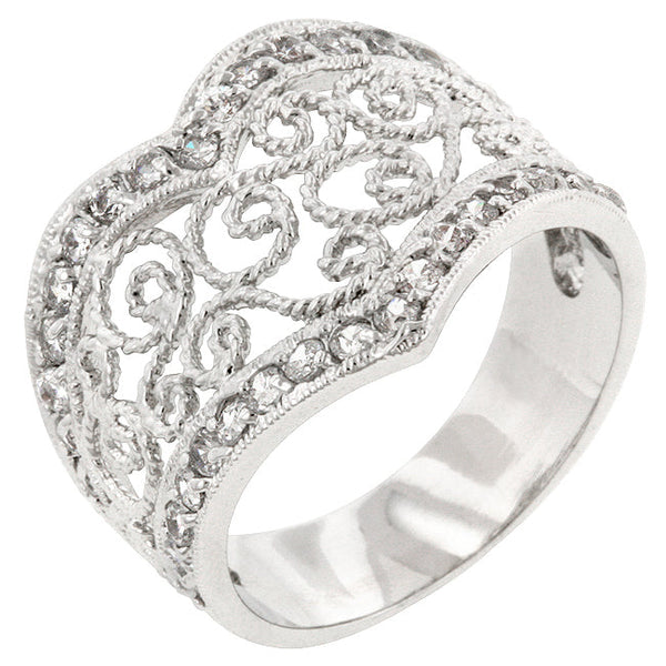 Lovcia Elegant Filigree Heart Ring with Cubic Zirconia-Rings-5-5