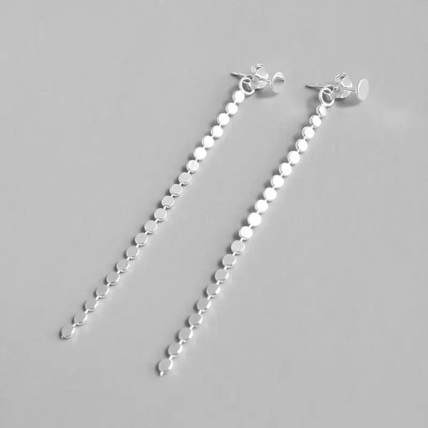 Lovcia Elegant Flat Beads 925 Sterling Silver Dangling Earrings-Earrings-Rhodium-Rhodium