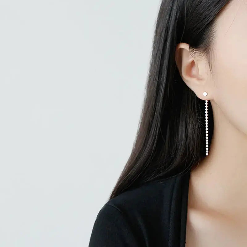 Lovcia Elegant Flat Beads 925 Sterling Silver Dangling Earrings-Earrings-Rhodium-Rhodium