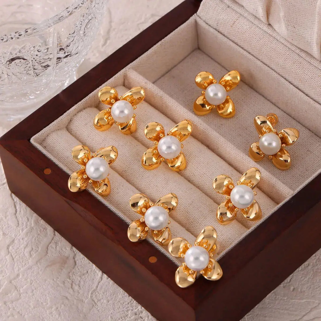 Lovcia Elegant Flower Earrings with Synthetic Pearl and Titanium Steel for Women-Earrings-Gold-One Size-Gold