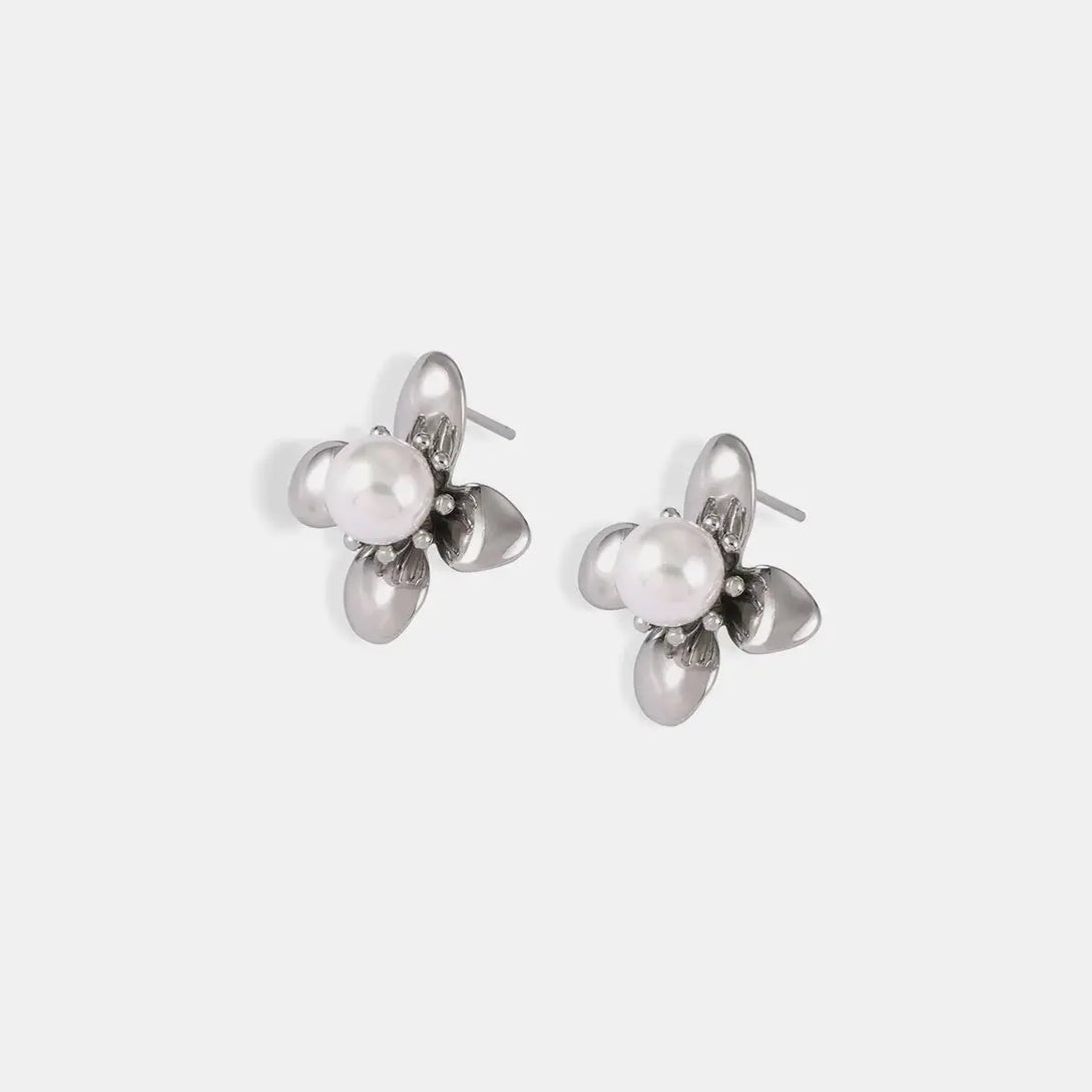 Lovcia Elegant Flower Earrings with Synthetic Pearl and Titanium Steel for Women-Earrings-Gold-One Size-Gold
