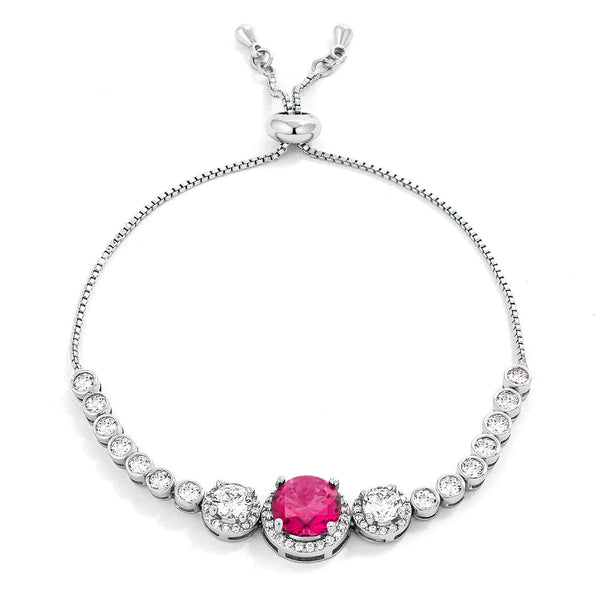 Lovcia Elegant Fuchsia & Clear CZ Rhodium-Plated Slider Tennis Bracelet-Bracelets-