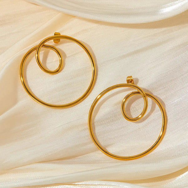 Lovcia Elegant Geometric Circle Curve Stainless Steel Earrings-Earrings-Gold-Gold