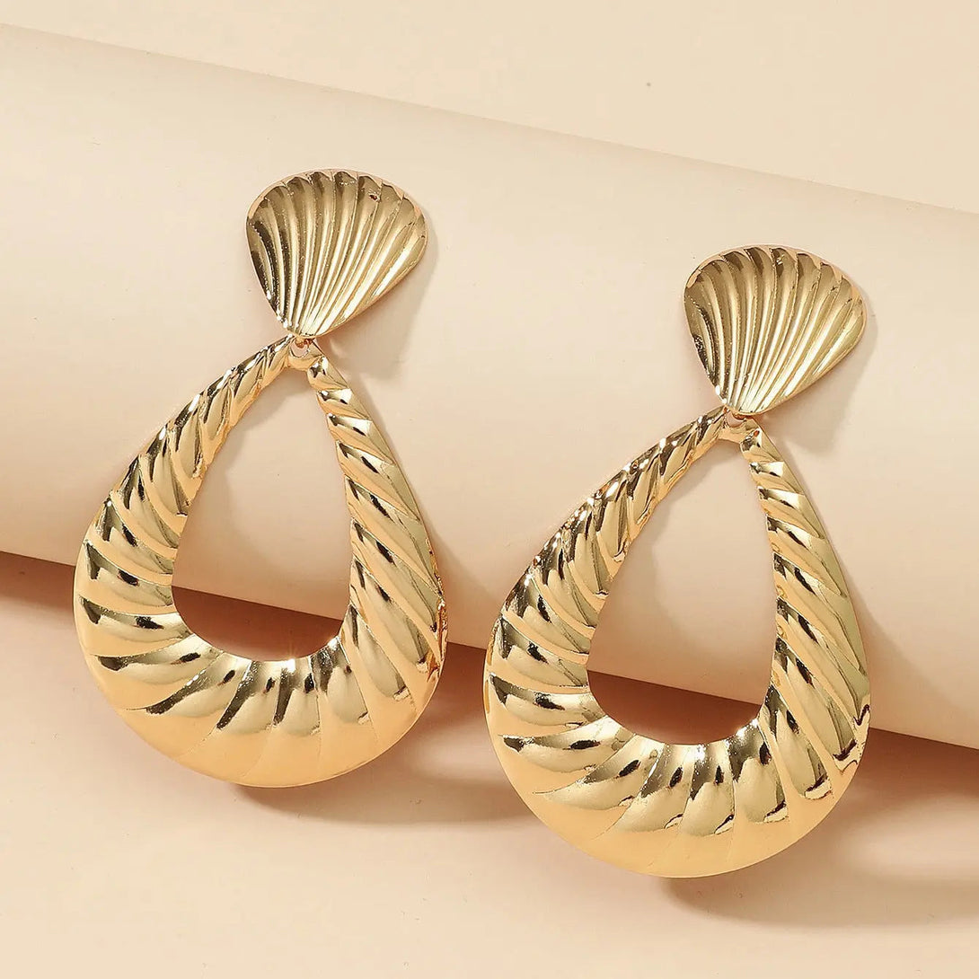 Lovcia Elegant Geometric Gold Drop Earrings for Women-Earrings-Droplet Type-Droplet Type