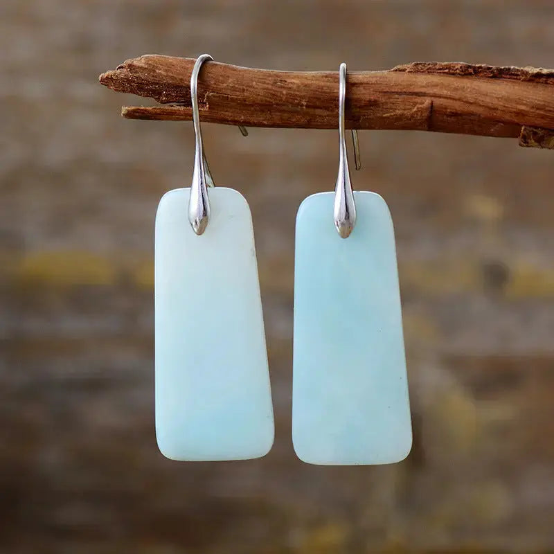 Lovcia Elegant Geometric Natural Stone Drop Earrings for Women-Earrings-Silver-One Size-Silver