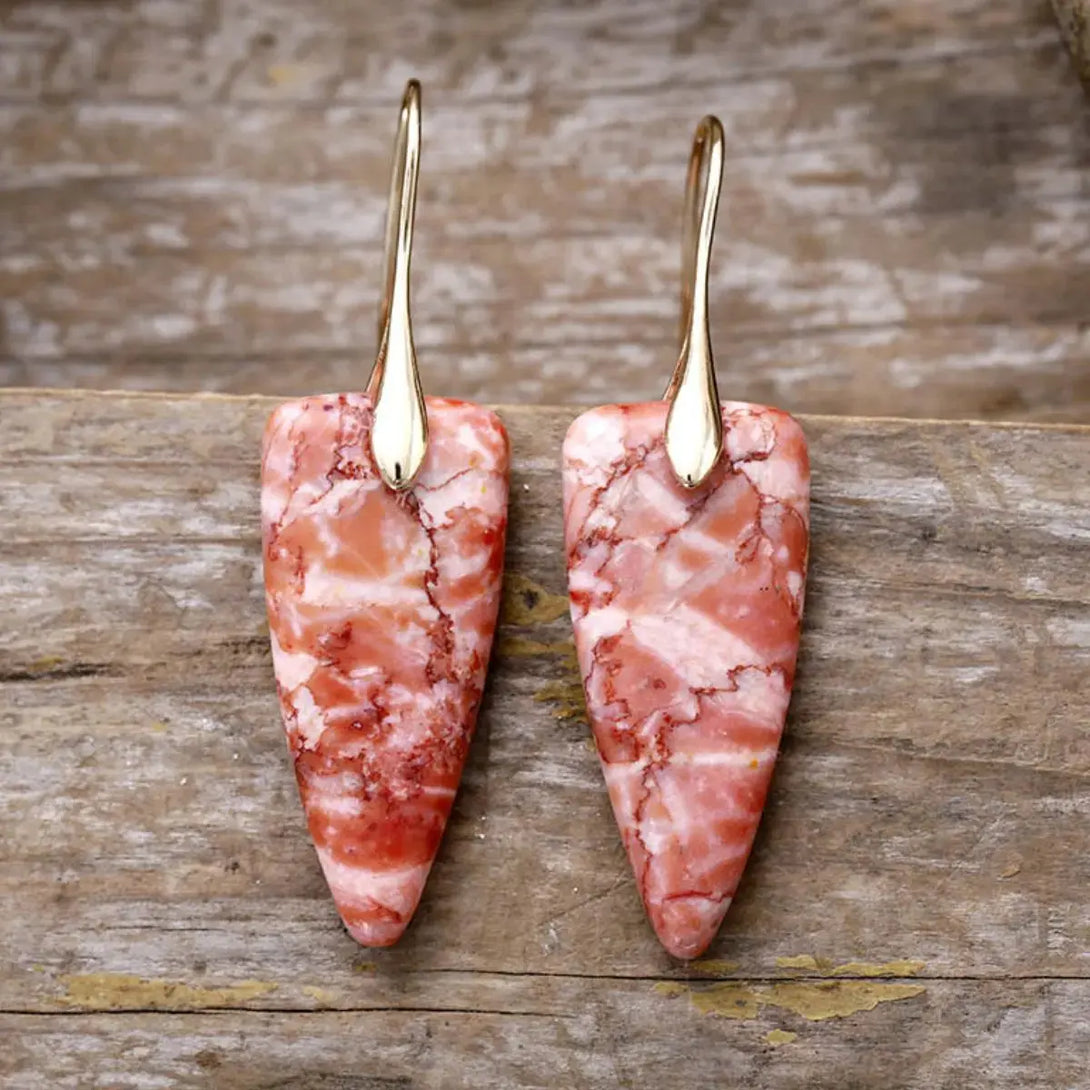 Lovcia Elegant Geometric Natural Stone Statement Earrings for Women-Earrings-Gold/Burnt Coral-One Size-Gold/Burnt Coral