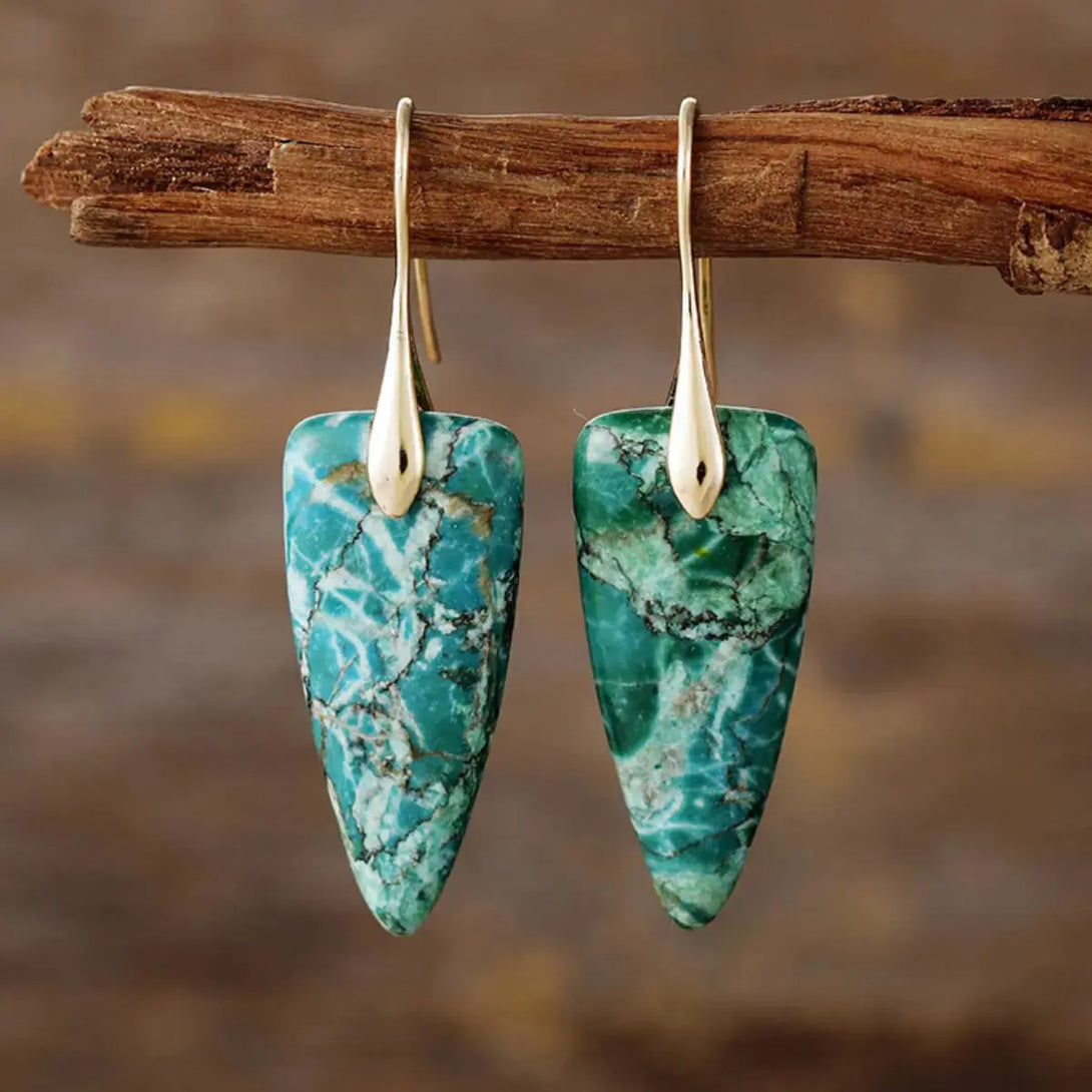 Lovcia Elegant Geometric Natural Stone Statement Earrings for Women-Earrings-Gold/Green-One Size-Gold/Green