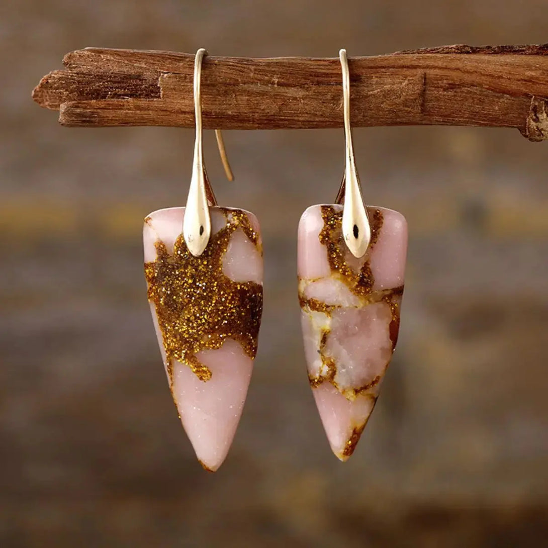 Lovcia Elegant Geometric Natural Stone Statement Earrings for Women-Earrings-Gold/Pink-One Size-Gold/Pink