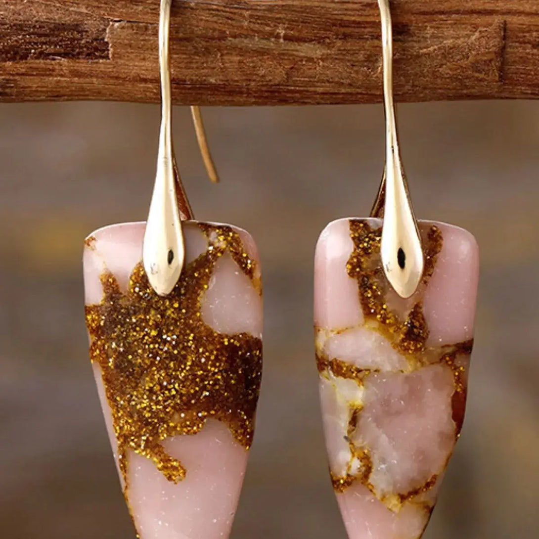 Lovcia Elegant Geometric Natural Stone Statement Earrings for Women-Earrings-Gold/Pink-One Size-Gold/Pink