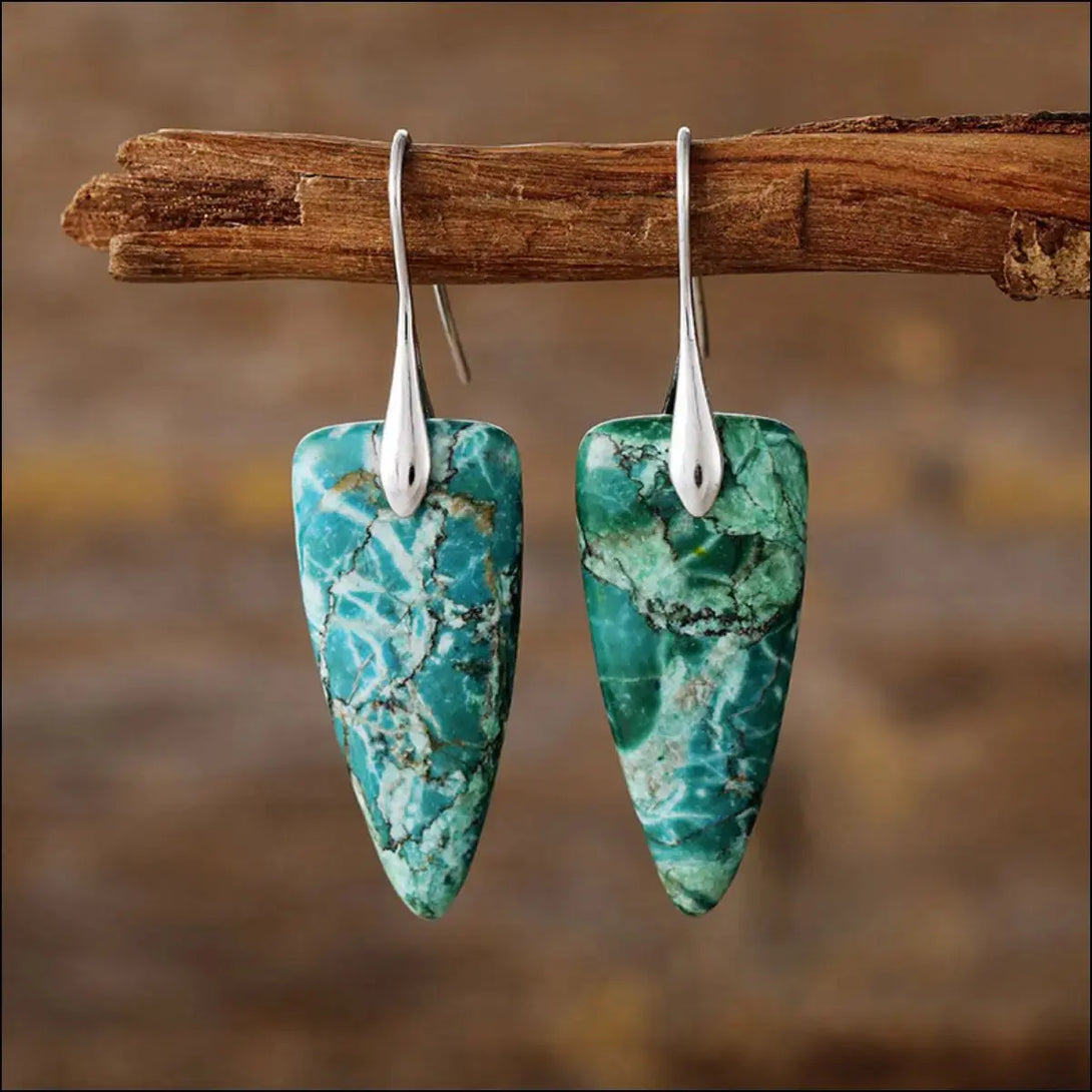 Lovcia Elegant Geometric Natural Stone Statement Earrings for Women-Earrings-Silver/Green-One Size-Silver/Green