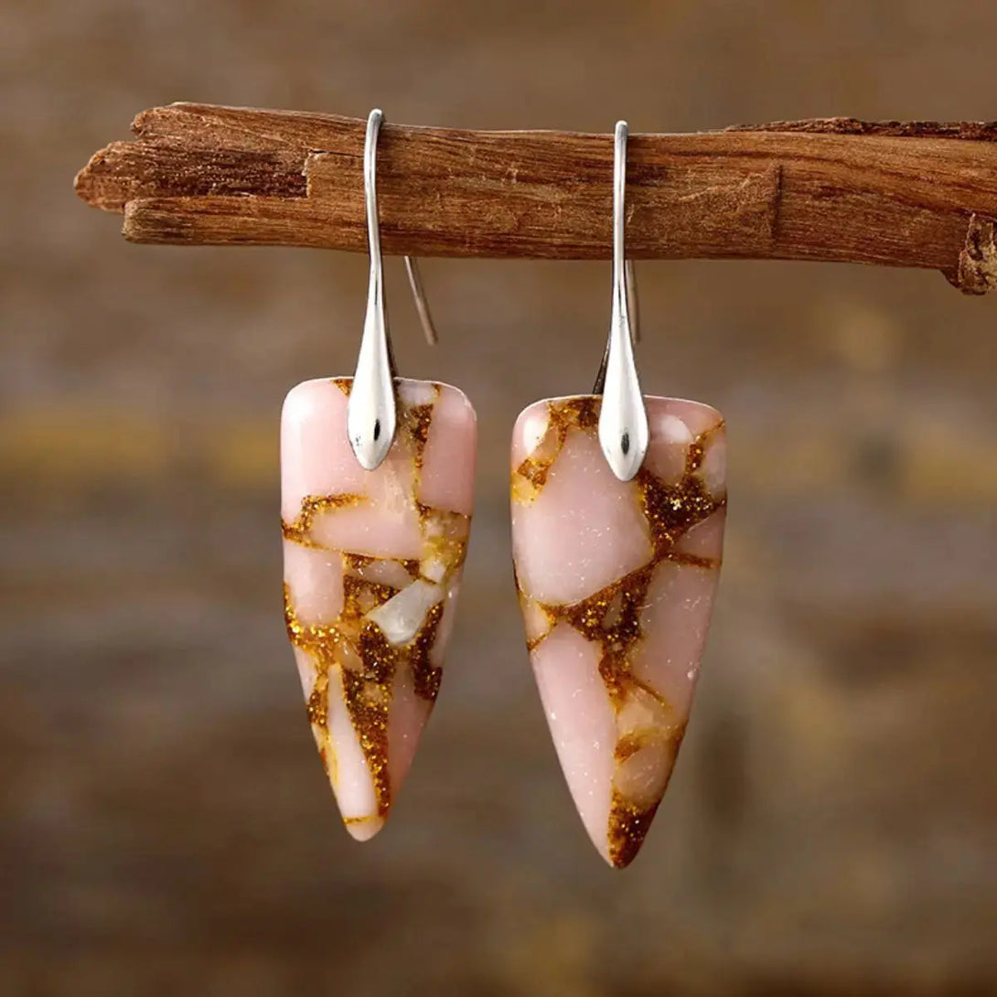 Lovcia Elegant Geometric Natural Stone Statement Earrings for Women-Earrings-Silver/Pink-One Size-Silver/Pink