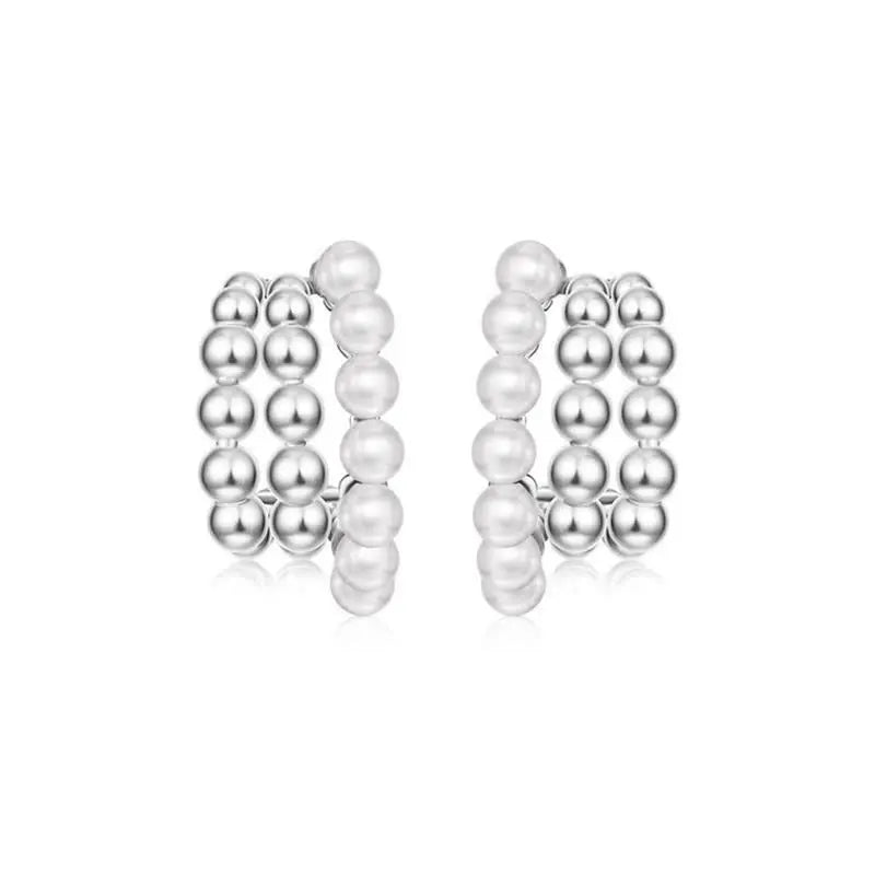 LOVCIA Elegant Geometric Pearl Stud Earrings for Women LOVCIA