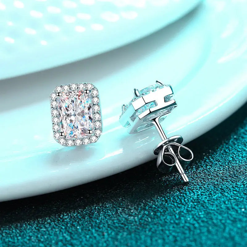 Lovcia Elegant Geometric Sterling Silver Mosonite Stud Earrings for Women-Earrings-Grandma Green Cut-1CT-Grandma Green Cut