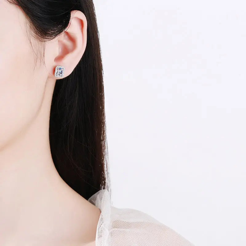 Lovcia Elegant Geometric Sterling Silver Mosonite Stud Earrings for Women-Earrings-Grandma Green Cut-1CT-Grandma Green Cut