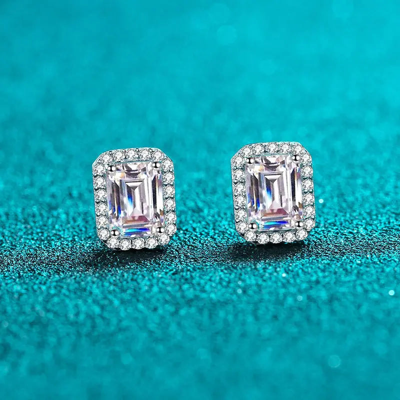 Lovcia Elegant Geometric Sterling Silver Mosonite Stud Earrings for Women-Earrings-Radiant Cut-1CT-Radiant Cut
