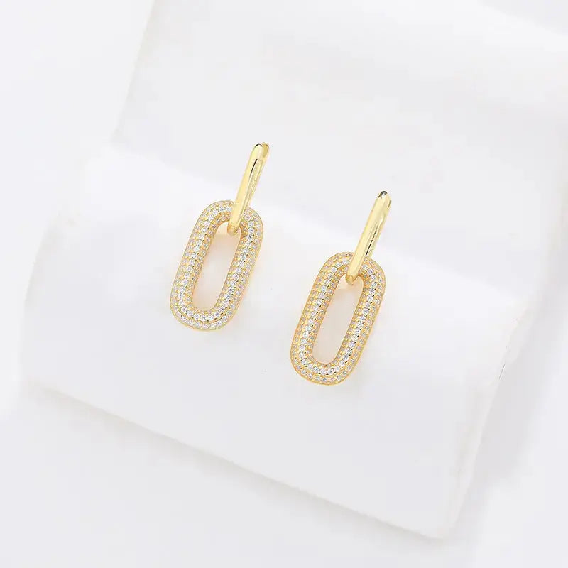 Lovcia Elegant Geometry CZ Oval Hollow 925 Sterling Silver Leverback Dangling Earrings-Earrings-Yellow Gold-Yellow Gold