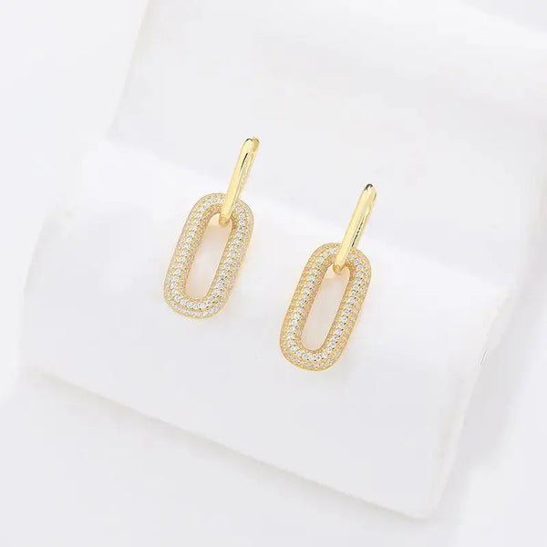 Lovcia Elegant Geometry CZ Oval Hollow 925 Sterling Silver Leverback Dangling Earrings-Earrings-Yellow Gold-Yellow Gold