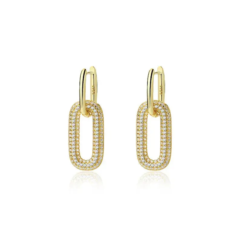 Lovcia Elegant Geometry CZ Oval Hollow 925 Sterling Silver Leverback Dangling Earrings-Earrings-Yellow Gold-Yellow Gold