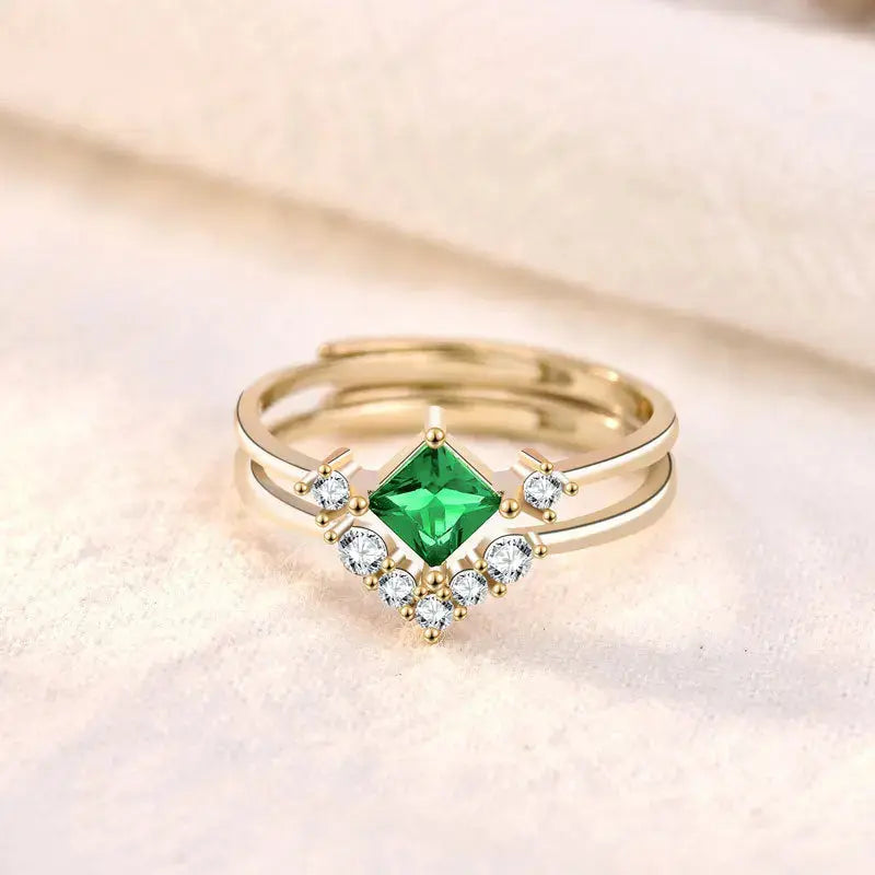 Lovcia Elegant Geometry CZ Rhombus V Shape 925 Sterling Silver Adjustable Stacker Ring-Rings-Yellow Gold & V Shape Ring-Yellow Gold & V Shape Ring