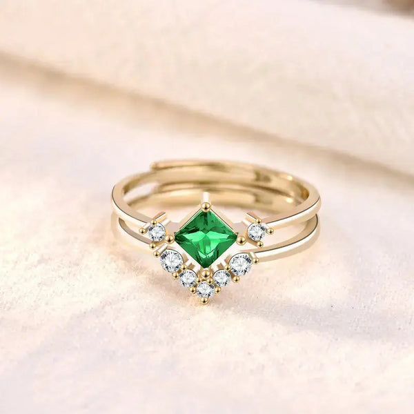 Lovcia Elegant Geometry CZ Rhombus V Shape 925 Sterling Silver Adjustable Stacker Ring-Rings-Yellow Gold & V Shape Ring-Yellow Gold & V Shape Ring