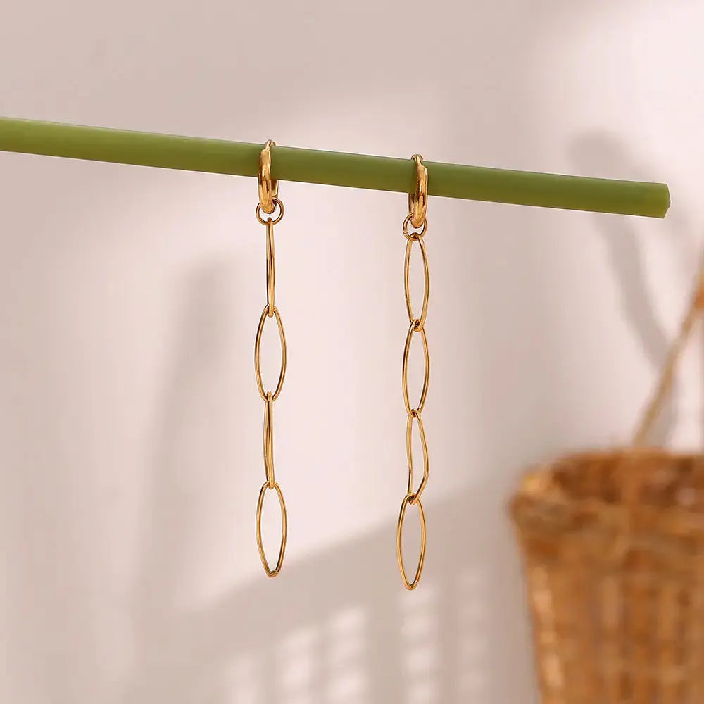 Lovcia Elegant Geometry Golden Ear Chain, Unleash Your Style Power-Earrings-Chain Earrings Gold-Chain Earrings Gold