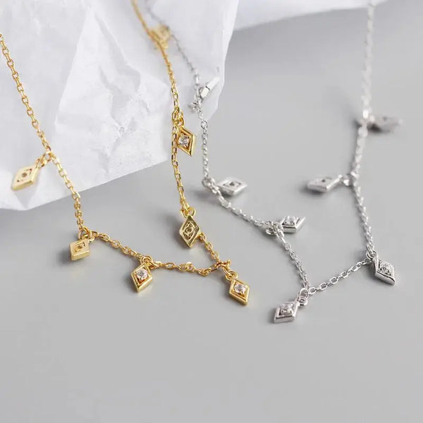 LOVCIA Elegant Geometry Rhombus CZ 925 Sterling Silver Necklace