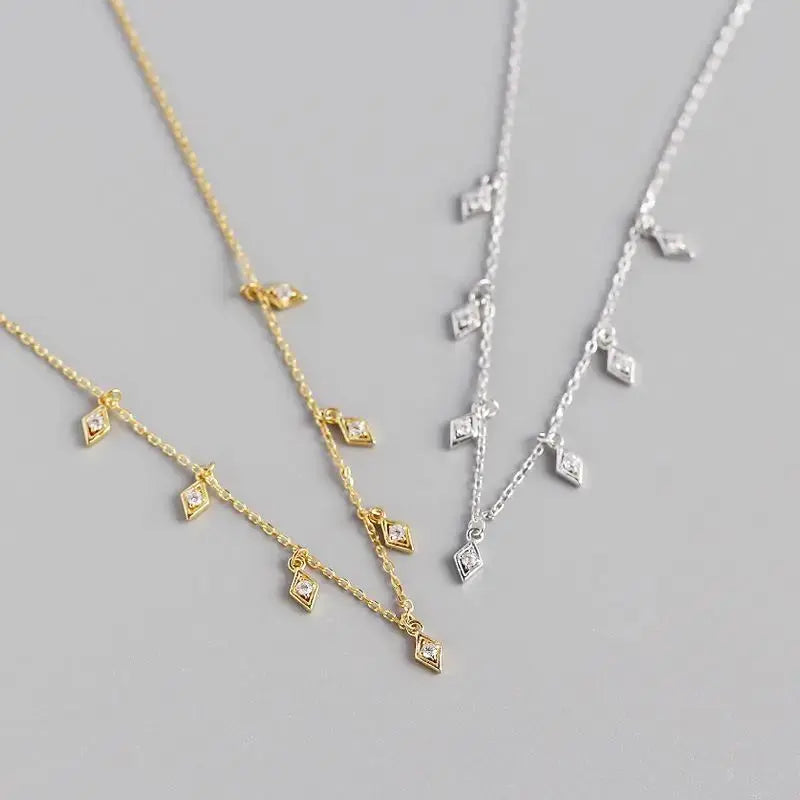 Lovcia Elegant Geometry Rhombus CZ 925 Sterling Silver Necklace-Necklaces-Silver-Silver