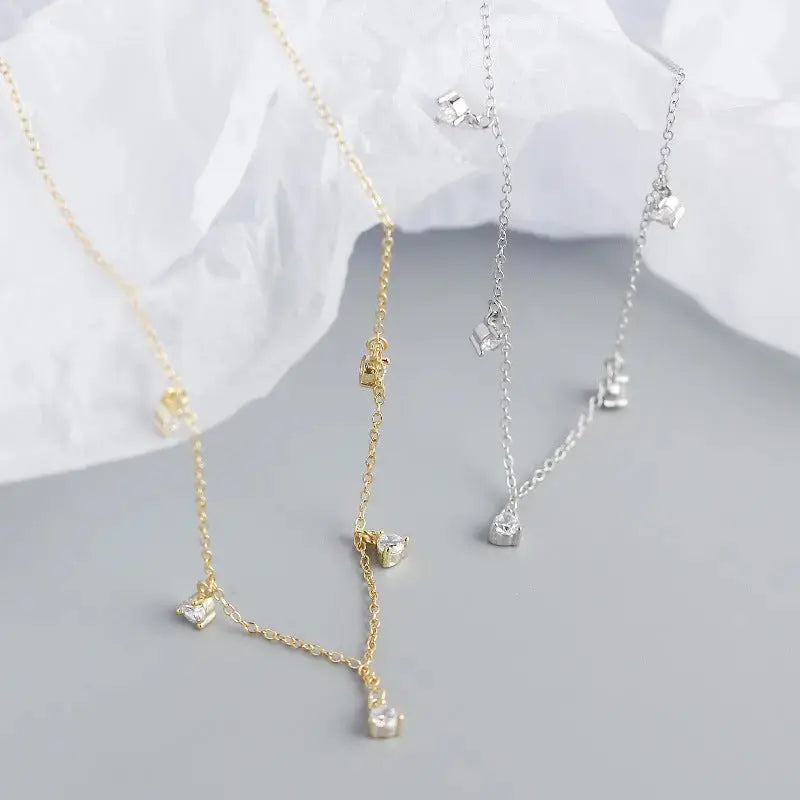 Lovcia Elegant Geometry Round CZ Tassels 925 Sterling Silver Necklace-Necklaces-Silver-Silver