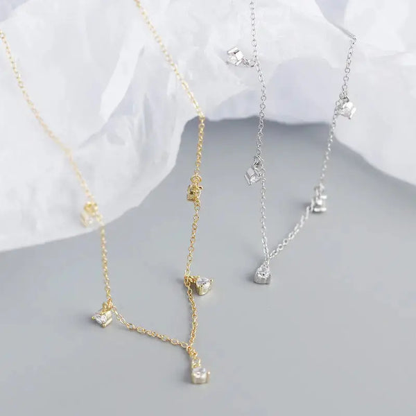 LOVCIA Elegant Geometry Round CZ Tassels 925 Sterling Silver Necklace