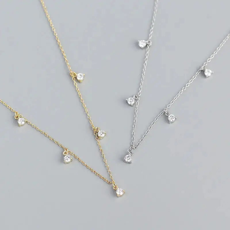 Lovcia Elegant Geometry Round CZ Tassels 925 Sterling Silver Necklace-Necklaces-Silver-Silver