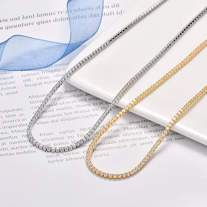 Lovcia Elegant Gold and Silver Plated Tennis Necklace with Dazzling Zircon Crystals for Men and Women - Premium 925 Sterling Silver Necklace-Necklaces-Gold Plated-925 Sterling Silver-Gold Plated