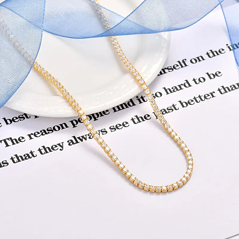 Lovcia Elegant Gold and Silver Plated Tennis Necklace with Dazzling Zircon Crystals for Men and Women - Premium 925 Sterling Silver Necklace-Necklaces-Gold Plated-925 Sterling Silver-Gold Plated