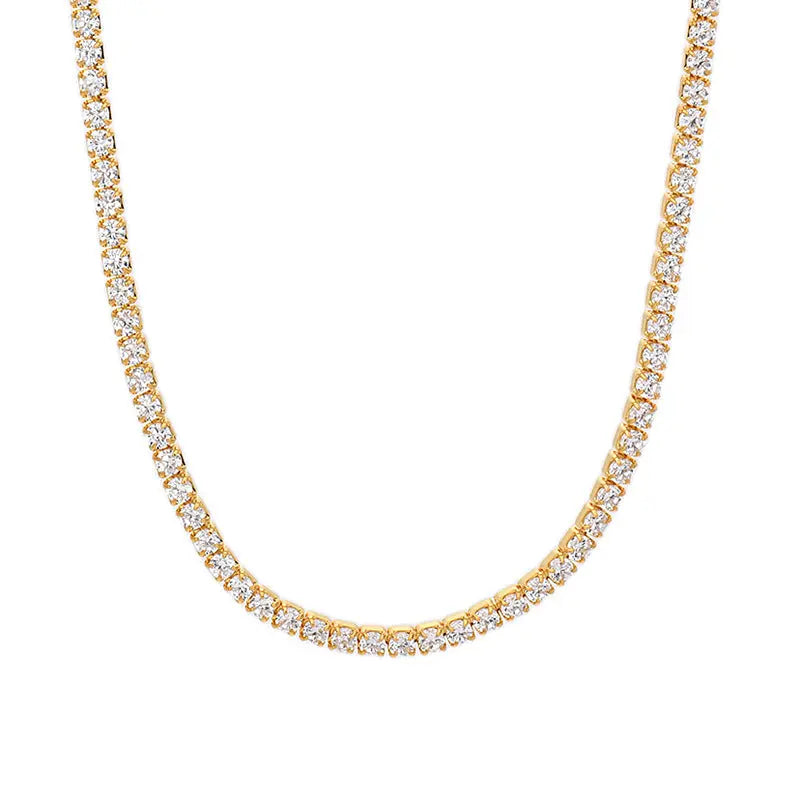 Lovcia Elegant Gold and Silver Plated Tennis Necklace with Dazzling Zircon Crystals for Men and Women - Premium 925 Sterling Silver Necklace-Necklaces-Gold Plated-925 Sterling Silver-Gold Plated