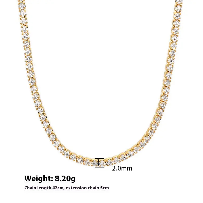 Lovcia Elegant Gold and Silver Plated Tennis Necklace with Dazzling Zircon Crystals for Men and Women - Premium 925 Sterling Silver Necklace-Necklaces-Gold Plated-925 Sterling Silver-Gold Plated