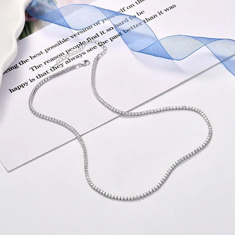 Lovcia Elegant Gold and Silver Plated Tennis Necklace with Dazzling Zircon Crystals for Men and Women - Premium 925 Sterling Silver Necklace-Necklaces-White Gold-925 Sterling Silver-White Gold